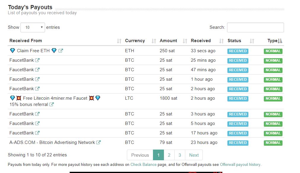 Incoming payouts